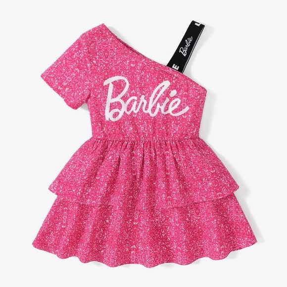 PatPat Barbie Pink Tiered Dress with Logo Size 5-6yr - Picture 1 of 8